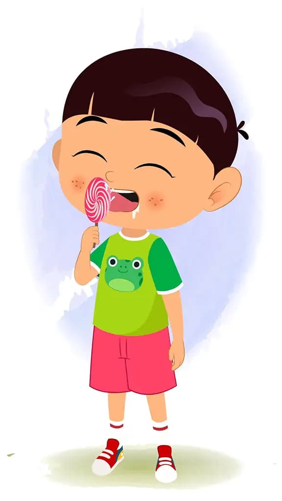 A boy eating lollipop candy animated cartoon character aka moni