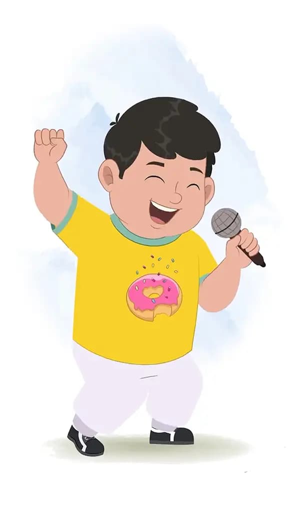 A cute little boy singing with microphone animated cartoon character aka dobi