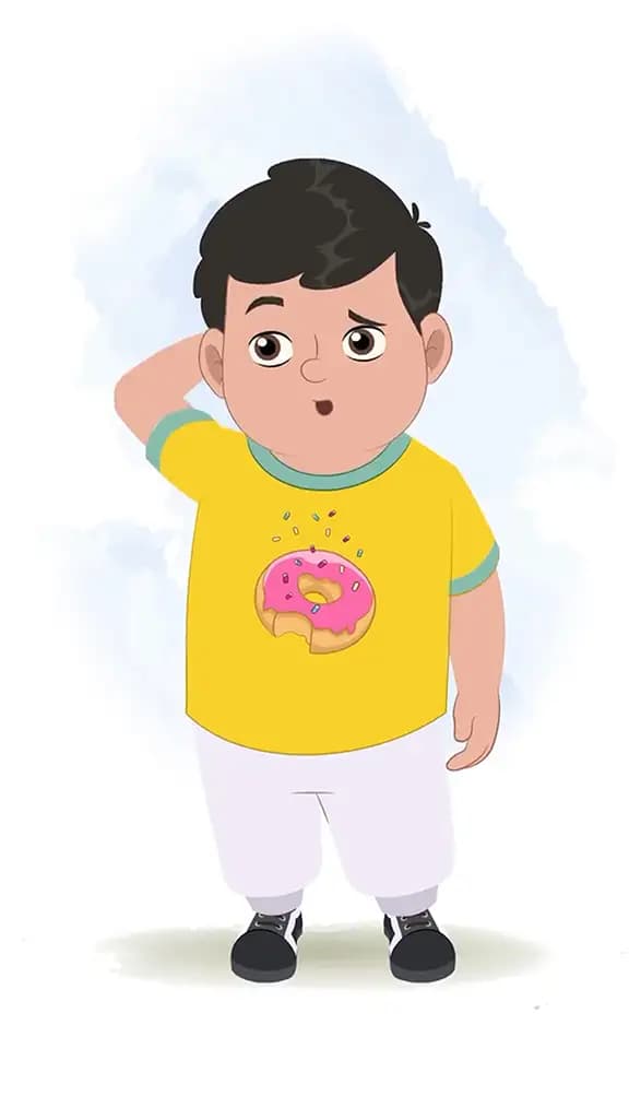 A confused fat boy animated cartoon character aka dobi