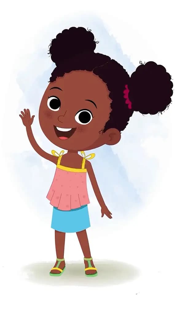A cute black girl saying hello animated cartoon character aka kittu