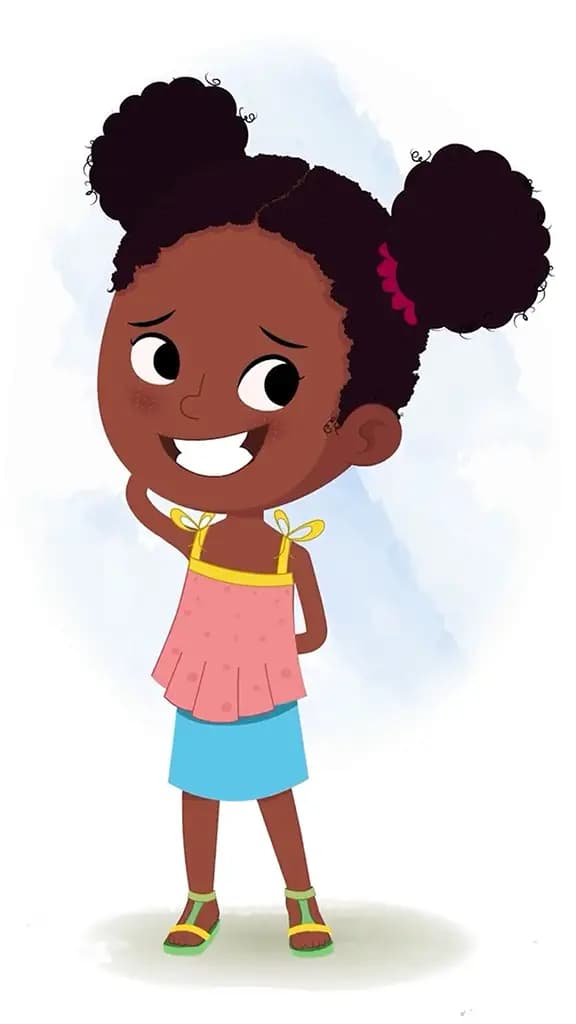 A confused cute black girl animated cartoon character aka kittu 3/4