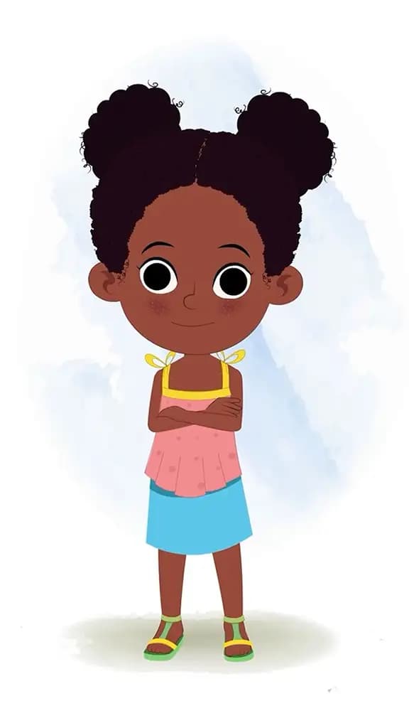 A cute black girl standing with cross hand and talking animated cartoon character aka kittu