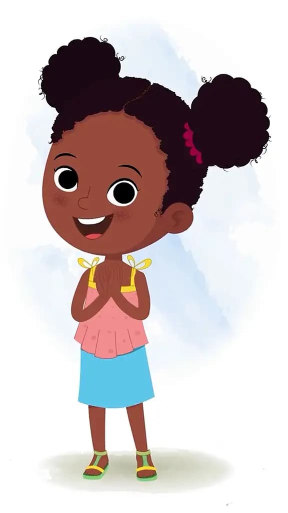 A cute black girl clapping animated cartoon character aka kittu
