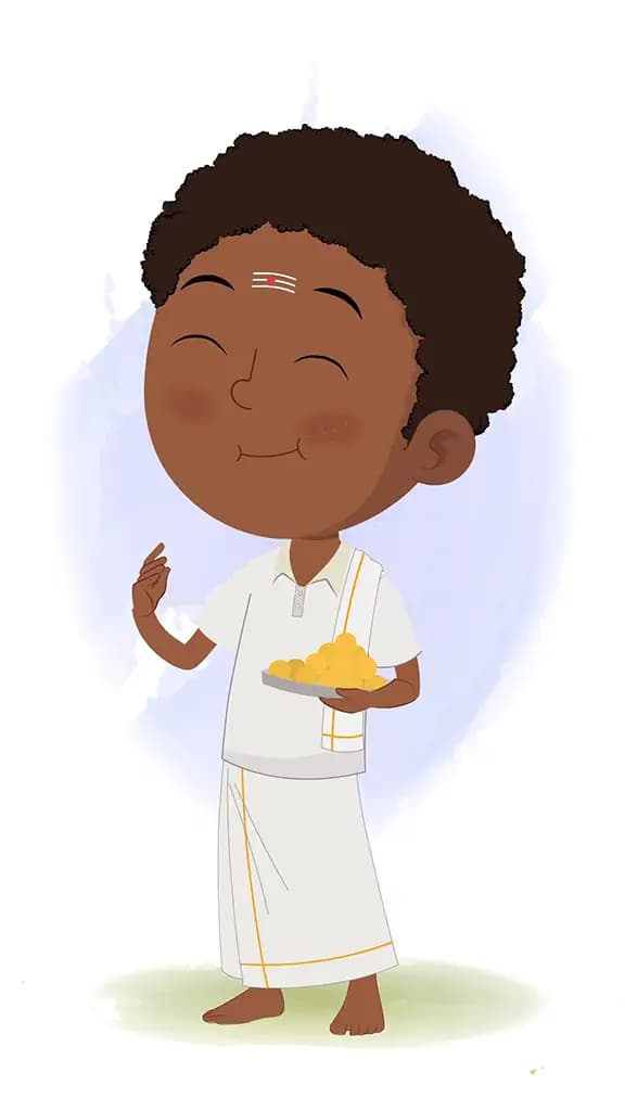 A South Indian boy eating sweets animated cartoon character aka shree