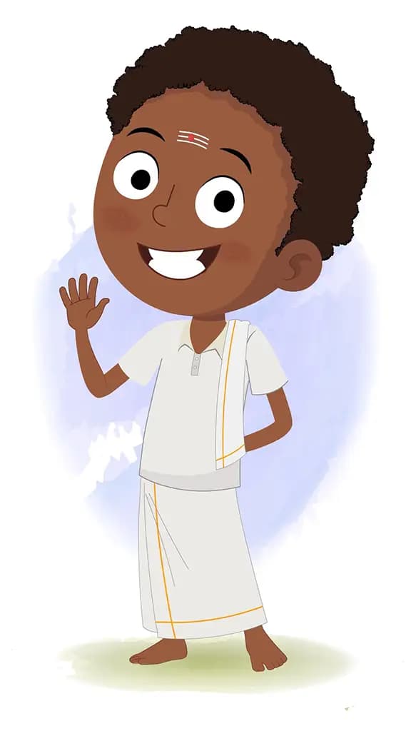 A South Indian boy saying hello animated cartoon character aka shree