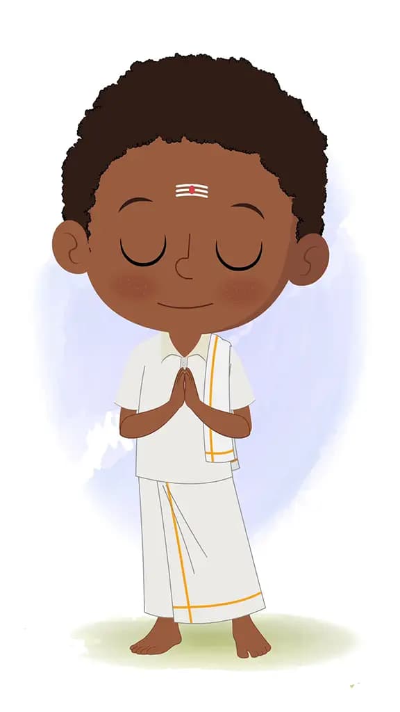 A South Indian boy greeting animated vector cartoon character aka shree