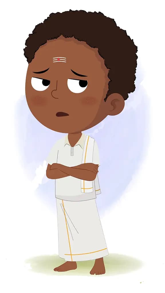 An annoyed South Indian boy animated cartoon character aka shree 3/4