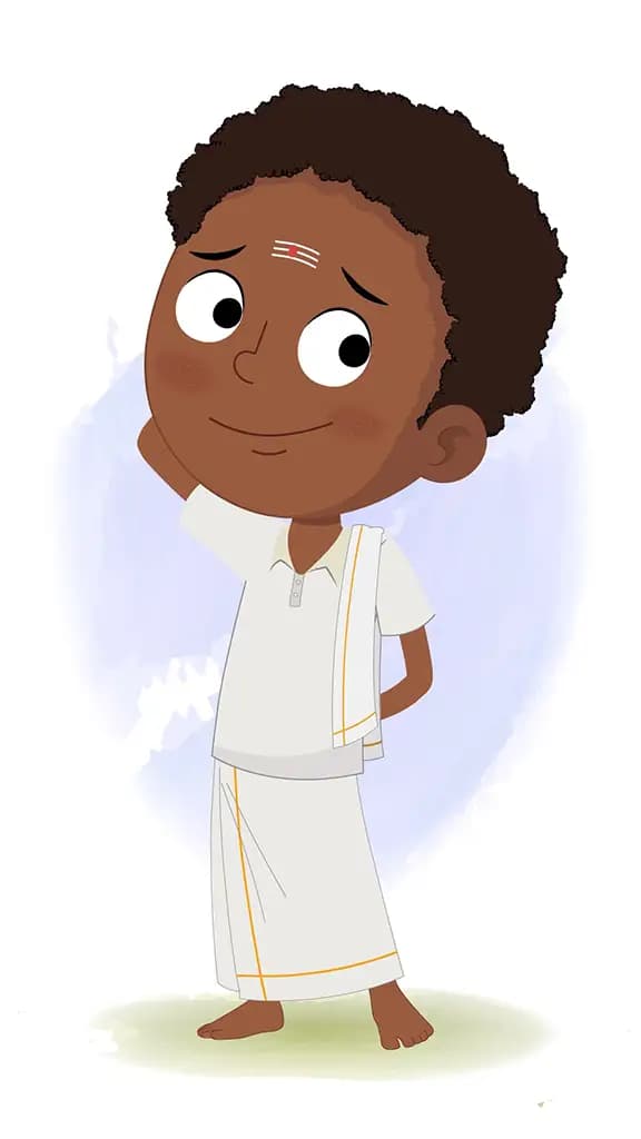 A confused South Indian boy animated cartoon character aka shree 3/4