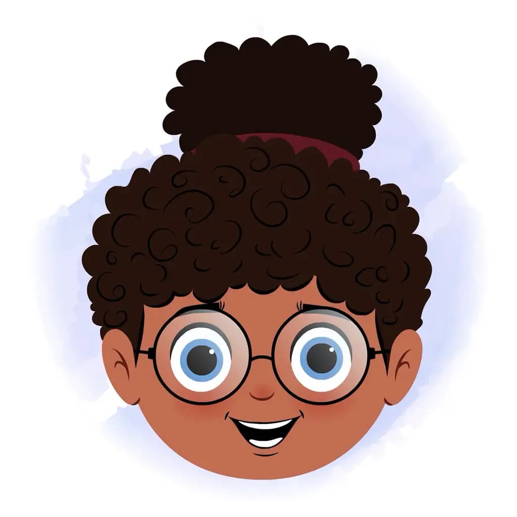 A black girl animated cartoon face with different facial expressions aka nova