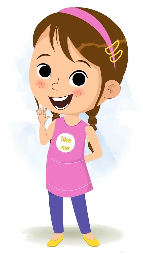 A pretty little girl saying hello animated cartoon character aka kuhoo