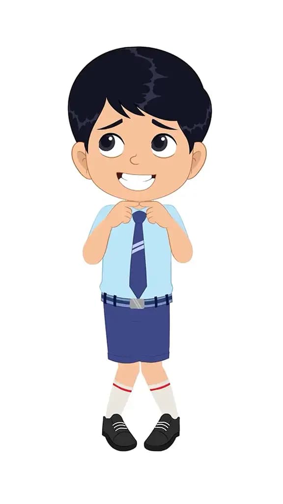 A nervous Indian school boy animated cartoon character aka ishaan