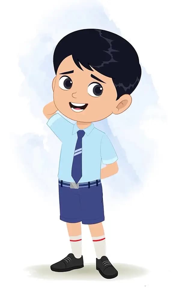 A confused Indian school boy animated cartoon character aka ishaan 3/4