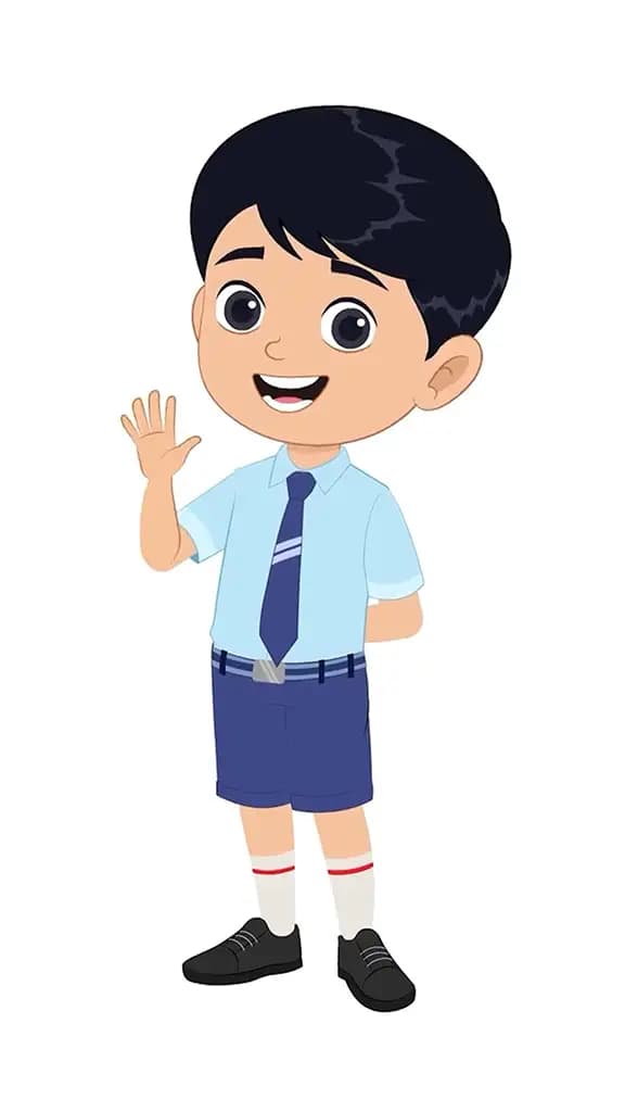 An Indian school boy saying hello animated cartoon character aka ishaan