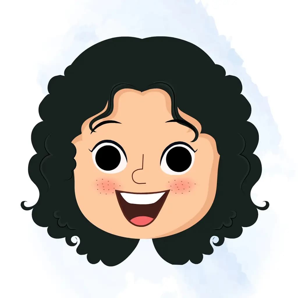 A curly hair girl animated cartoon face with different facial expressions aka rita