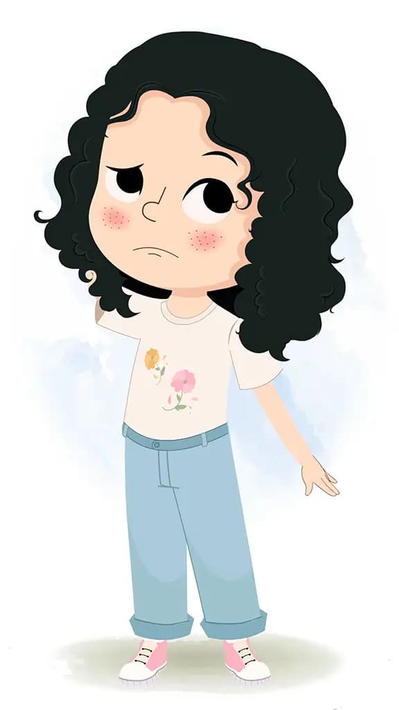 A confused curly hair girl animated cartoon character aka rita 3/4