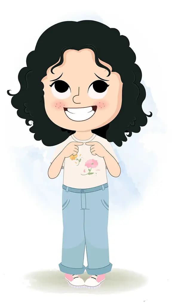 A nervous curly hair girl animated cartoon character aka rita