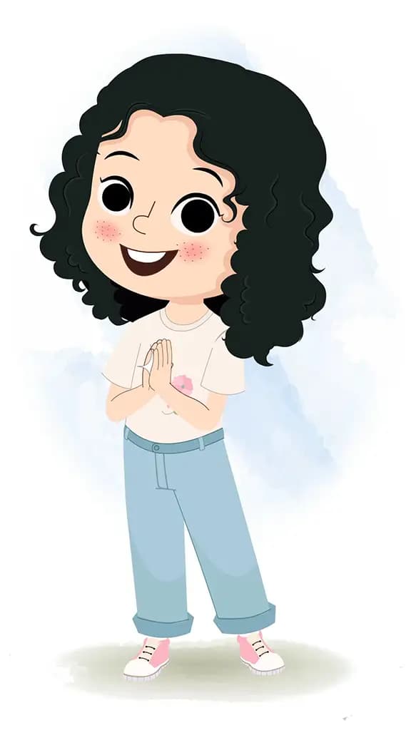 A curly hair girl clapping animated cartoon character aka rita 3/4