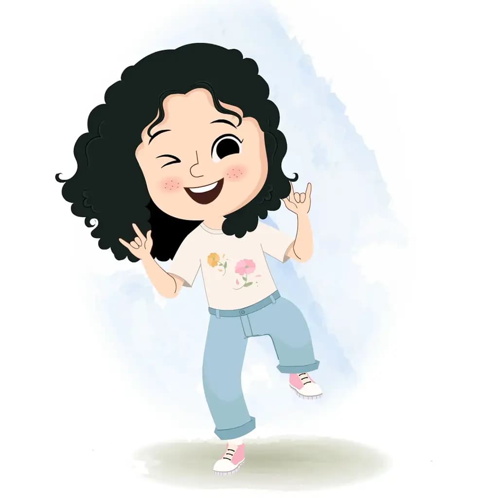 A curly hair girl dancing animated cartoon character aka rita