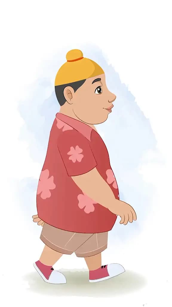 A punjabi boy walking side view animated cartoon character aka pappe