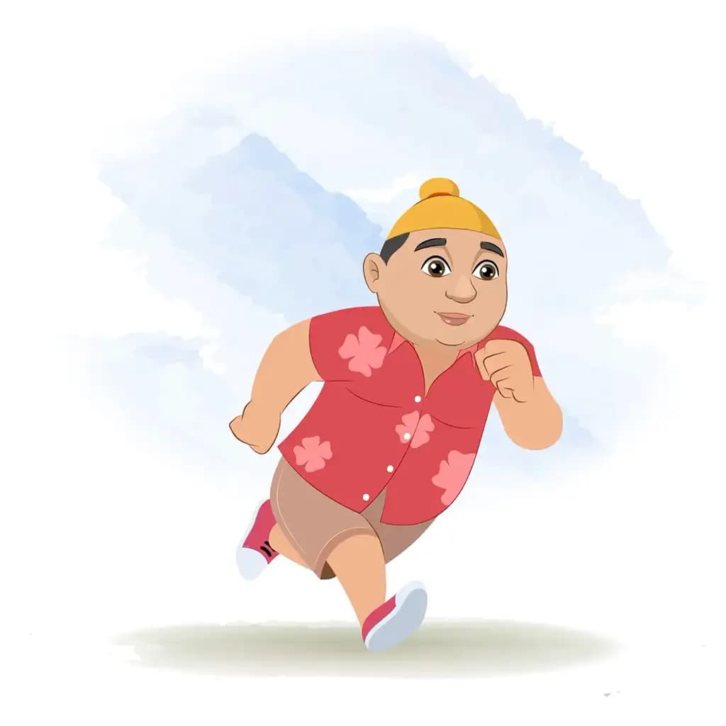 A punjabi boy running three quarter view animated cartoon character aka pappe