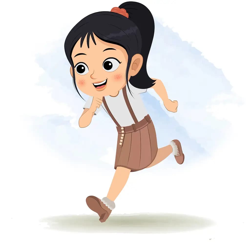 A girl running three quarter view animated cartoon character aka lily