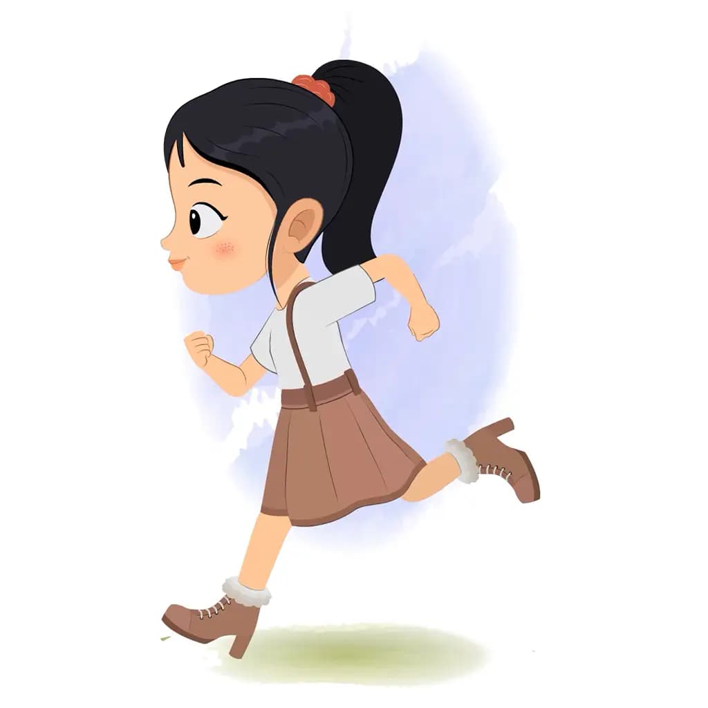 A girl running fast side view animated cartoon character aka lily