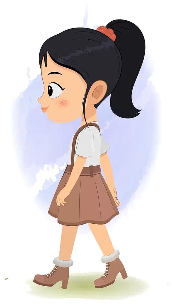 A girl walking side view animated cartoon character aka lily