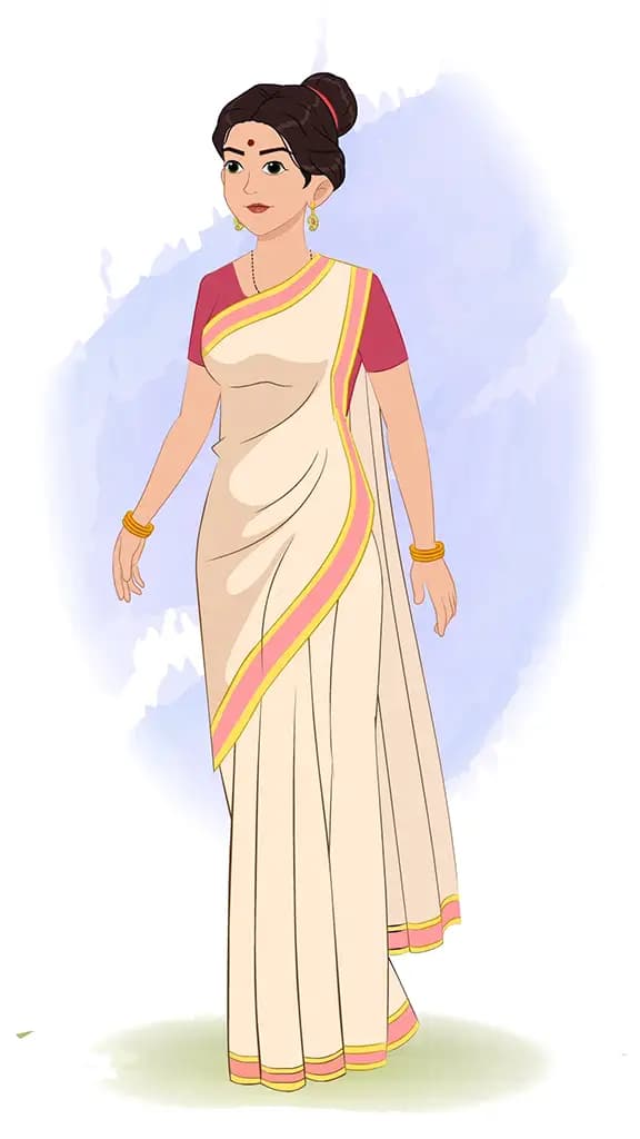 A beautiful Indian woman 3/4 front view/three quarter view walking animated cartoon character aka shristi