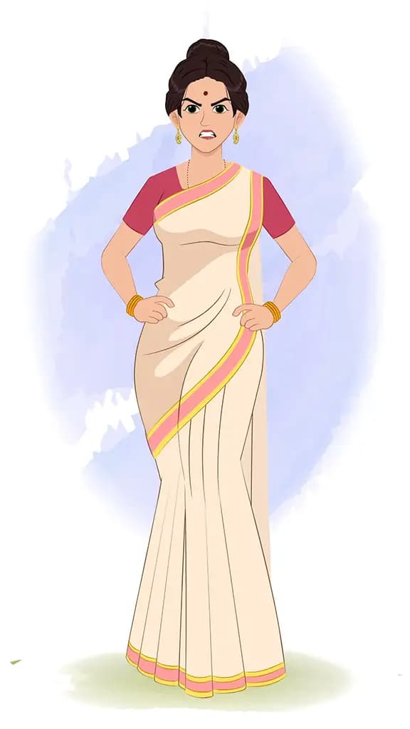 A beautiful angry indian woman animated cartoon character aka shristi