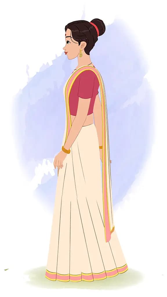 A beautiful Indian woman walking side view animated cartoon character aka shristi