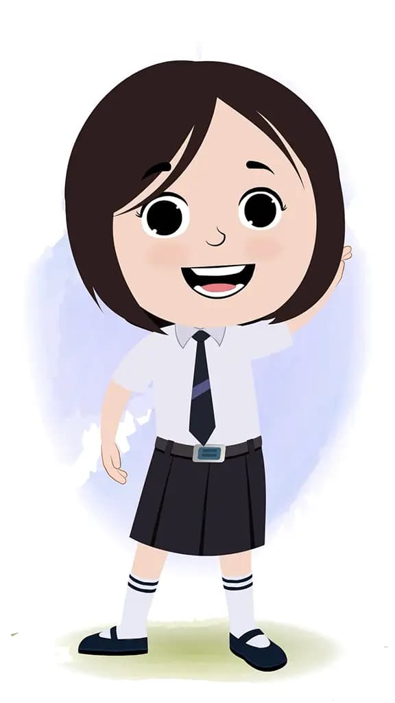 A cute little school girl dancing animated cartoon character aka tia