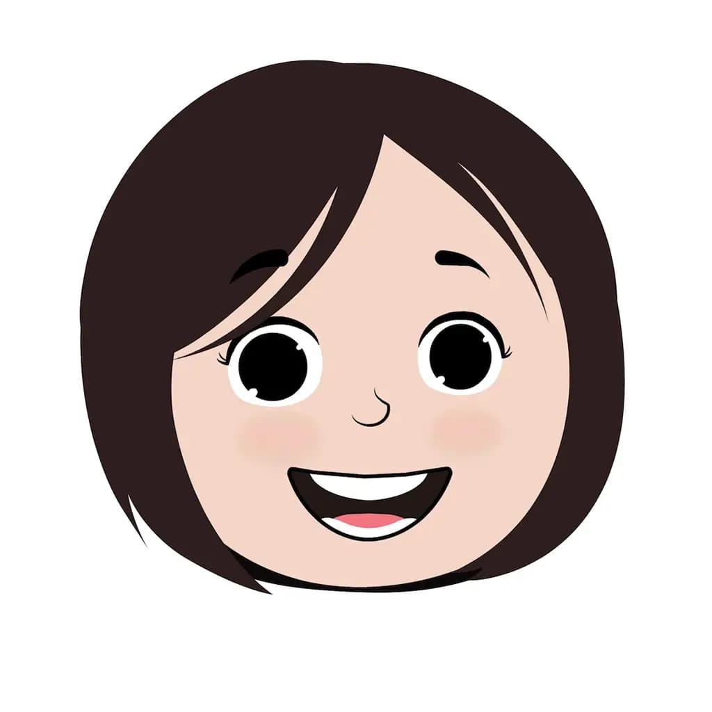 A cute little school girl animated cartoon face with different facial expressions aka tia