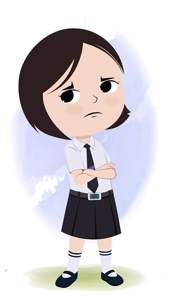 A cute little annoyed school girl animated cartoon character aka tia 3/4