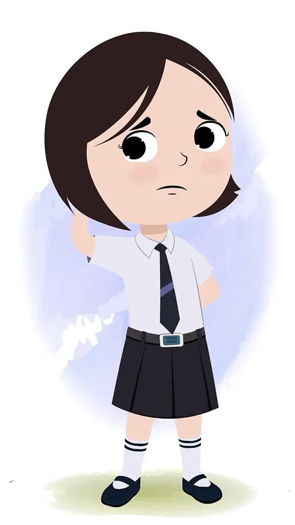 A cute little confused school girl animated cartoon character aka tia 3/4