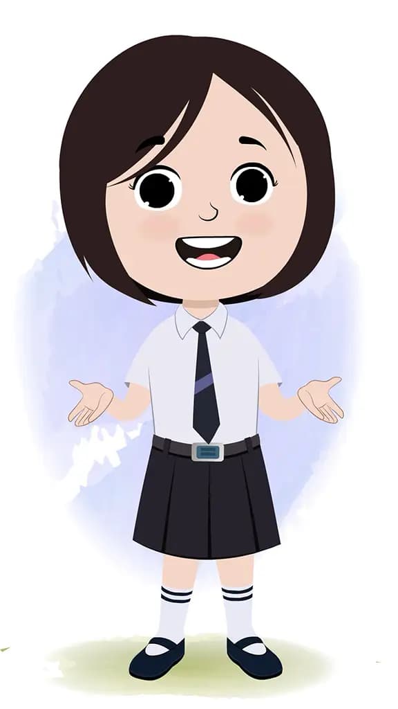 A cute little school girl talking animated cartoon character aka tia
