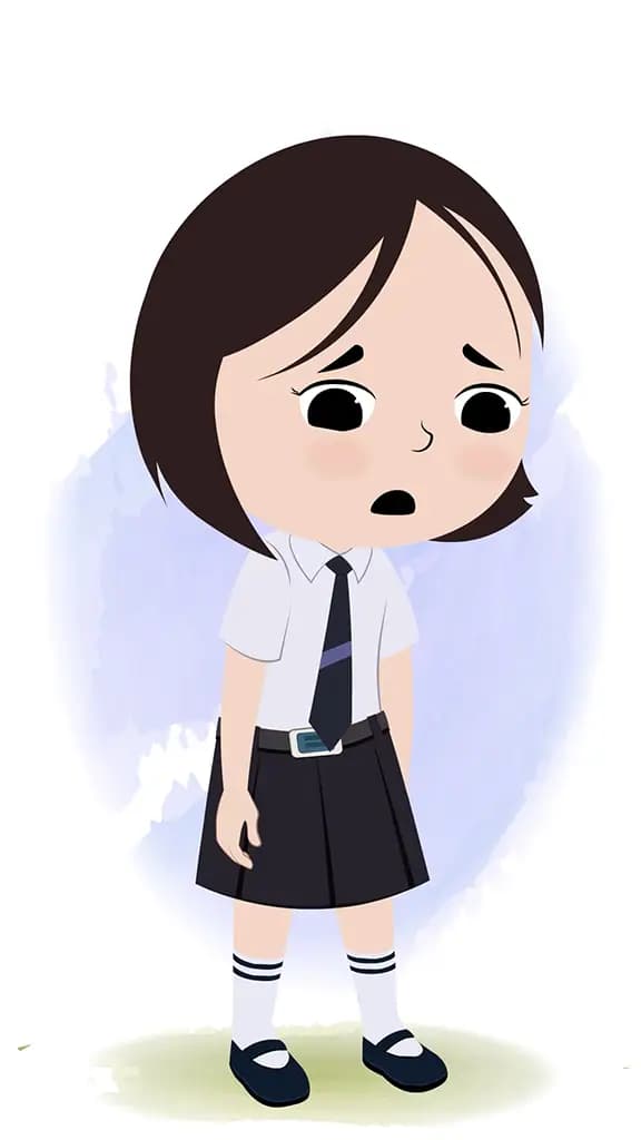 A cute little tired school girl animated cartoon character aka tia