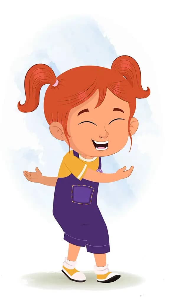 A cute little girl walking joyfully animated cartoon character aka ella