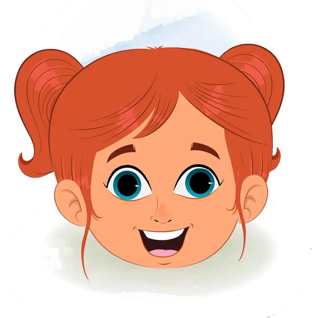 A cute little girl animated cartoon face with different facial expressions aka ella