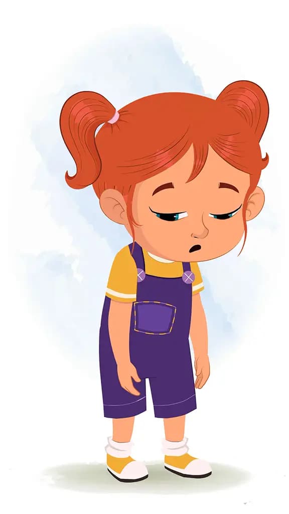 A cute little tired girl animated cartoon character aka ella