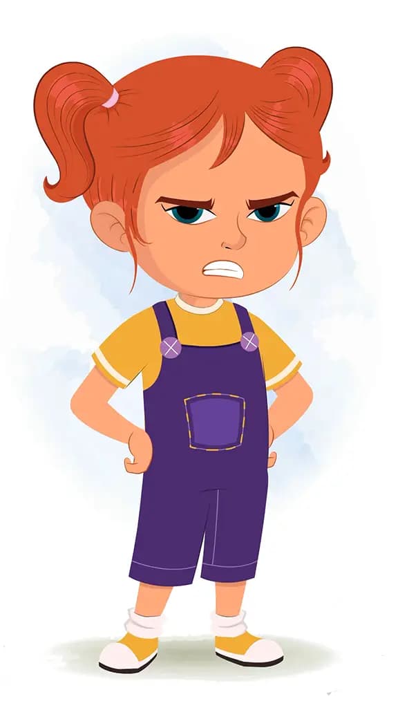 A cute little angry girl animated cartoon character aka ella 3/4