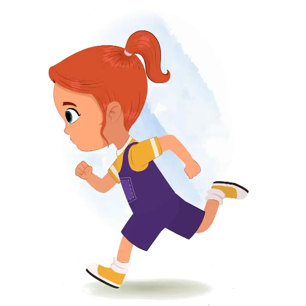 A cute little girl running fast side view animated cartoon character aka ella