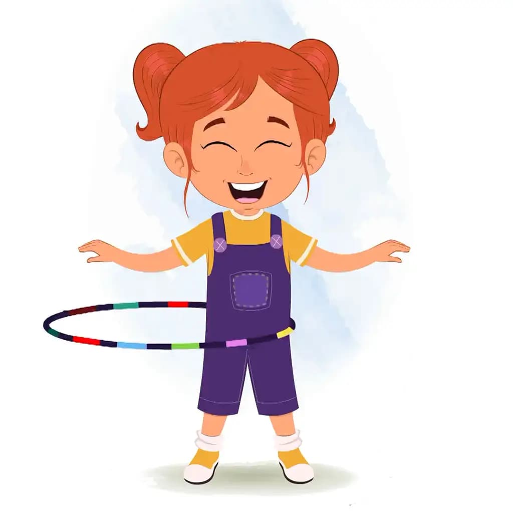 A little girl playing hula hoop animated cartoon character aka ella