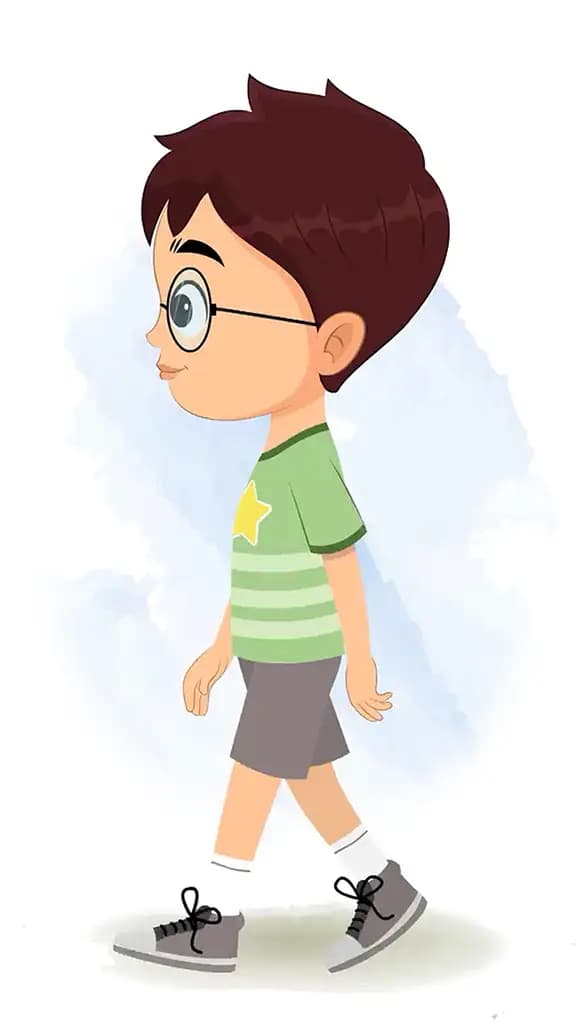 A cute boy walking side view animated cartoon character aka harry