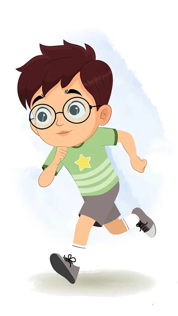 A cute boy running three quarter view animated cartoon character. A boy three quater view running cartoon aka harry 3/4