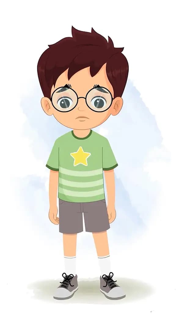 A cute boy sad animated cartoon character aka harry