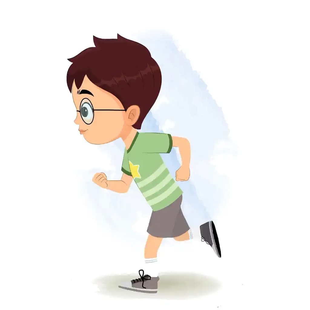 A cute boy running fast side view animated cartoon character aka harry