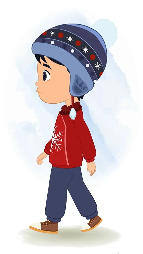 A cute boy walking in side view animated cartoon character aka ishaan
