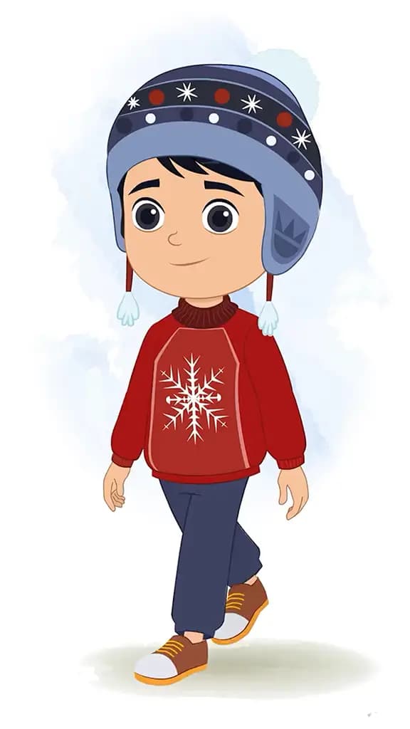 A cute boy 3/4 front view/three quarter view walking animated cartoon character aka ishaan 3/4
