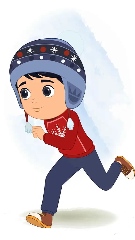 A cute boy running three quarter view animated cartoon character aka ishaan 3/4
