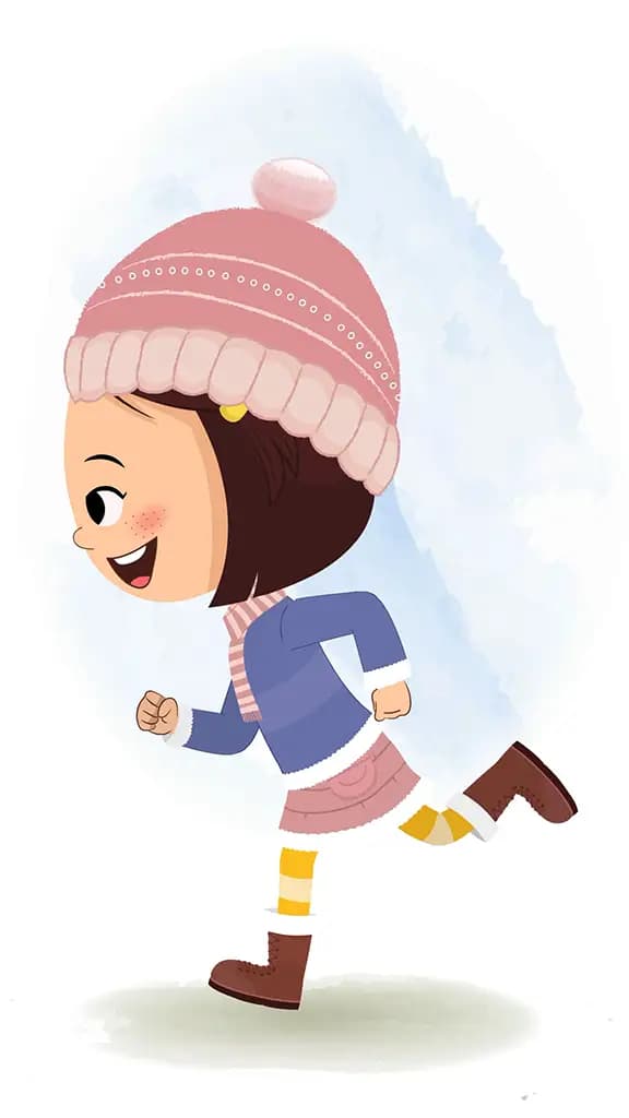 A little girl running fast side view animated cartoon character aka misti